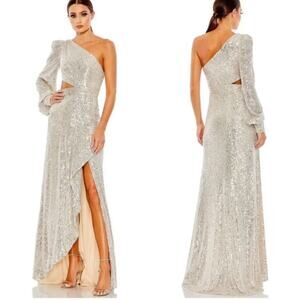 Mac Duggal 26730 Sequined One Shoulder Cut Out Gown Size 14 New w/ Tag MSRP $398